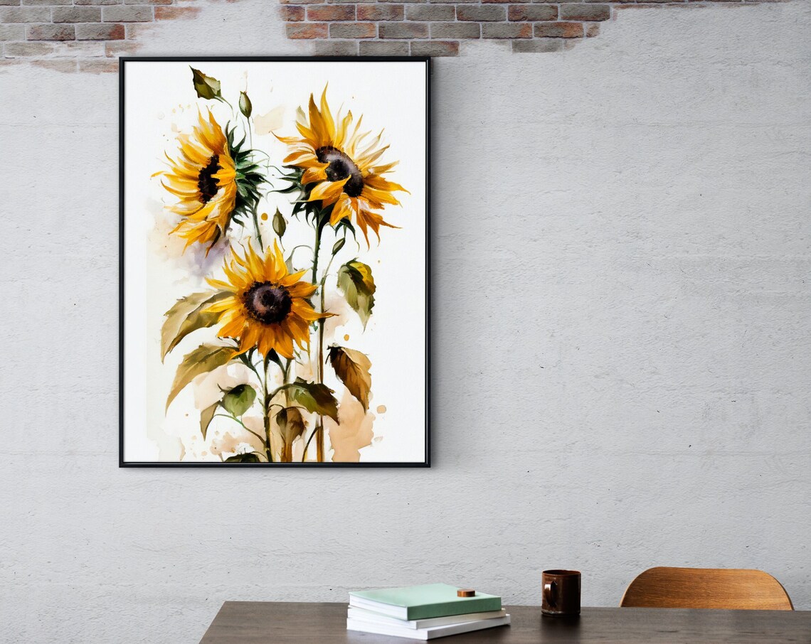 Sunflower Trio Loose Watercolor Botanical Flower Painting Poster