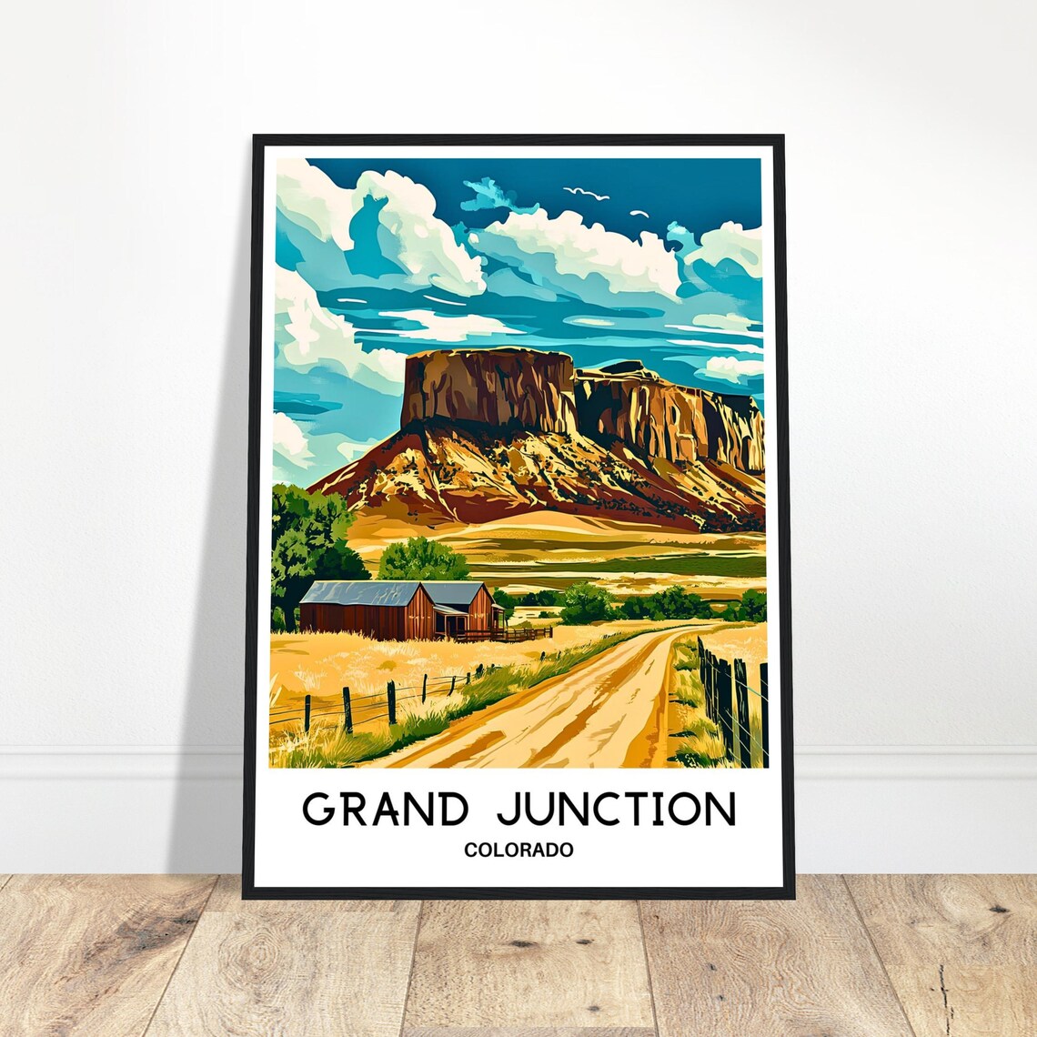 Grand Junction Colorado Desert Travel Poster with Red Mesa Barn
