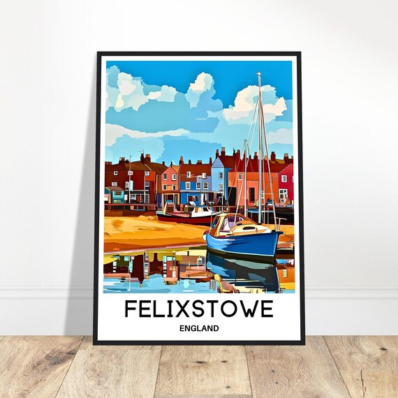 Felixstowe Travel Print Poster English Art England Lover Gift Wall Hanging Suffolk Illustration Home Office Decor