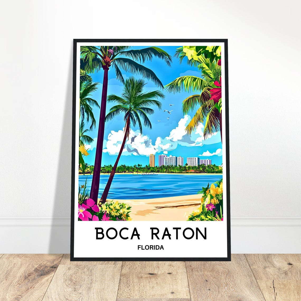 Boca Raton Florida Palm Beach Skyline Tropical Travel Poster
