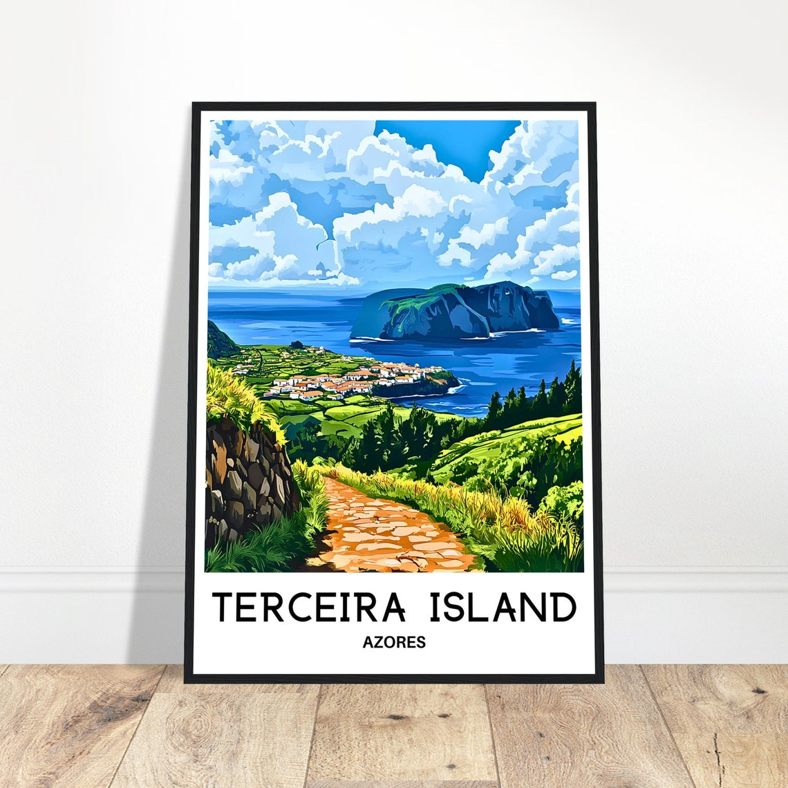 Terceira Island Travel Print Azores Poster Portuguese Art Print Portugal Lover Gift Wall Hanging Art Terceira Island Illustration