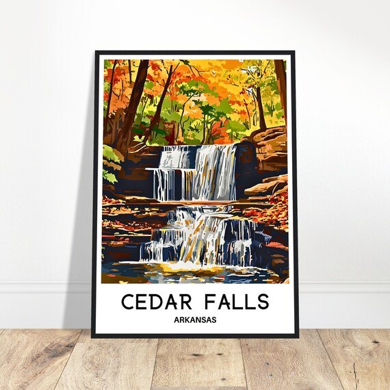 Cedar Falls Arkansas Autumn Cascading Waterfall Travel Poster