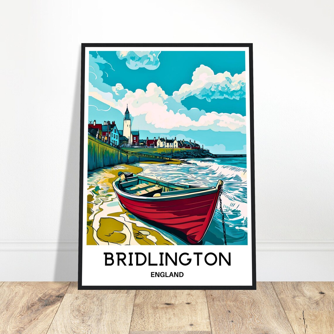 Bridlington England Vintage Seaside Ferris Wheel Travel Poster