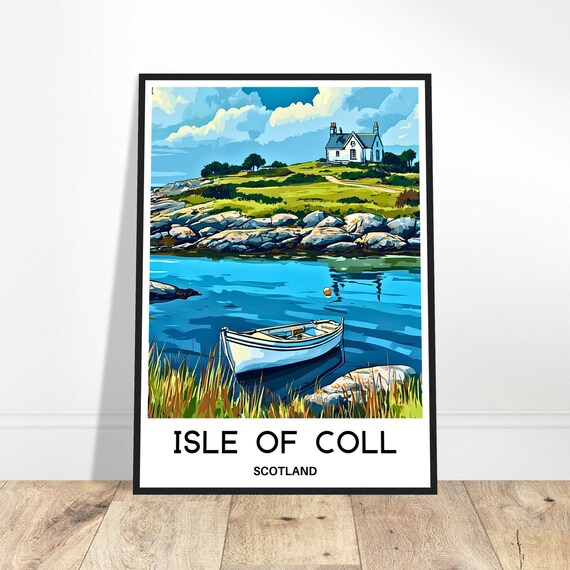 Isle Of Coll Travel Print Poster Scottish Art Scotland Lover Gift Wall Hanging Home Room Decor Illustration