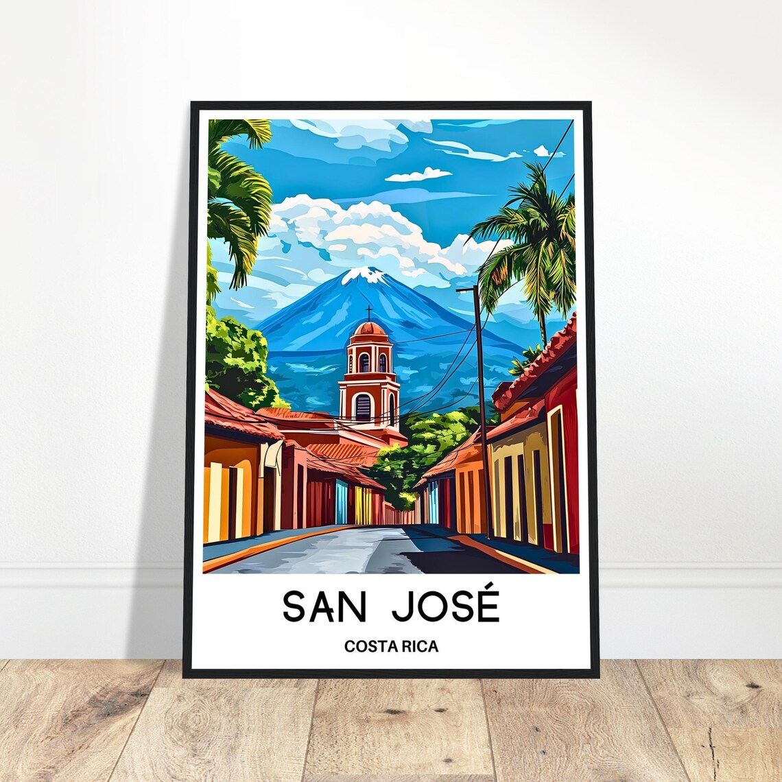 San Jose Costa Rica Volcano Palm Colonial Street Travel Poster