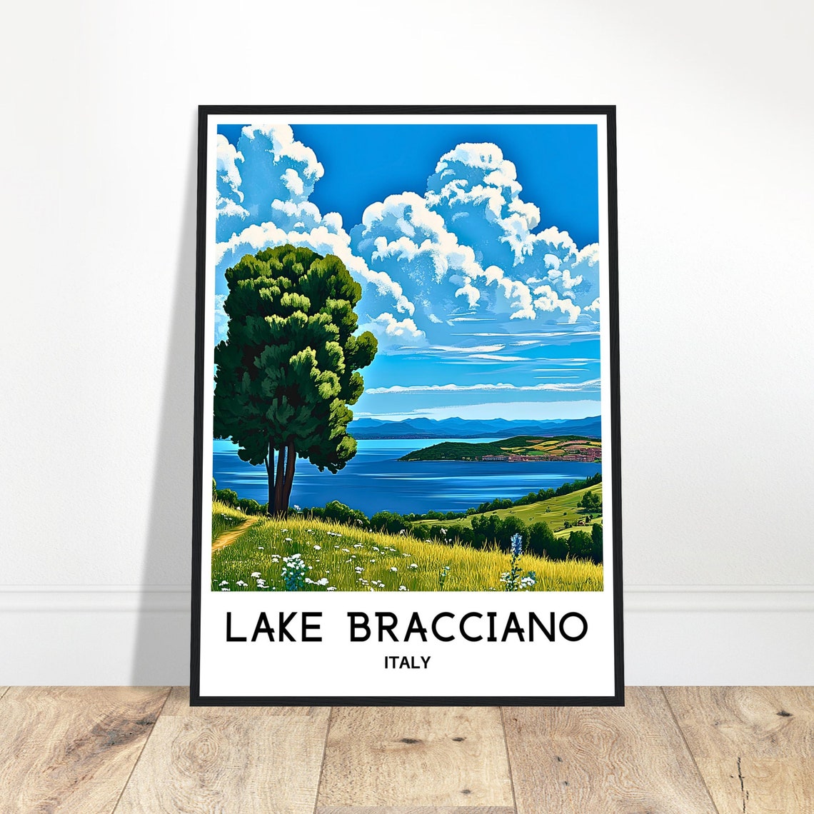 Lake Bracciano Travel Print Lake Bracciano Poster Italian Art Print Italy Lover Gift Italy Wall Hanging Art Lake Bracciano Illustration