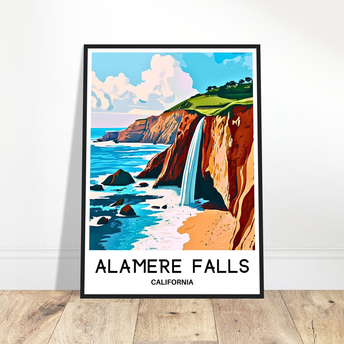 Alamere Falls California Coastal Tidefall Waterfall Travel Poster