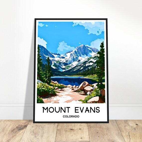 Mount Evans Travel Print Poster Art America Lover Gift Wall Hanging Home Office Decor Colorado Illustration
