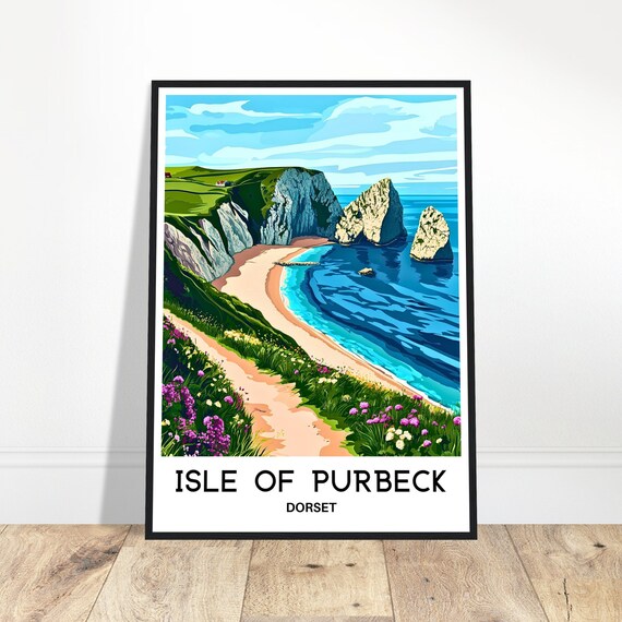 Isle Of Purbeck Travel Print The Purbecks Poster English Art England Lover Gift Wall Hanging Dorset Illustration Room Home Decor