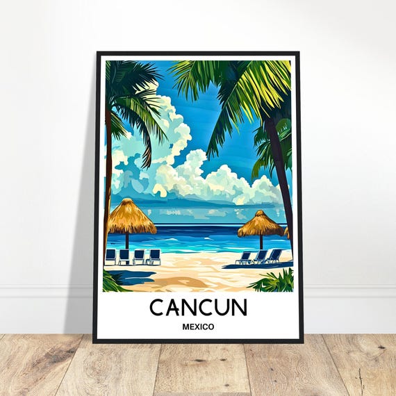 Cancun Travel Print Poster Mexican Art Mexico Lover Gift Wall Hanging City Illustration Home Office Room Desk Decor