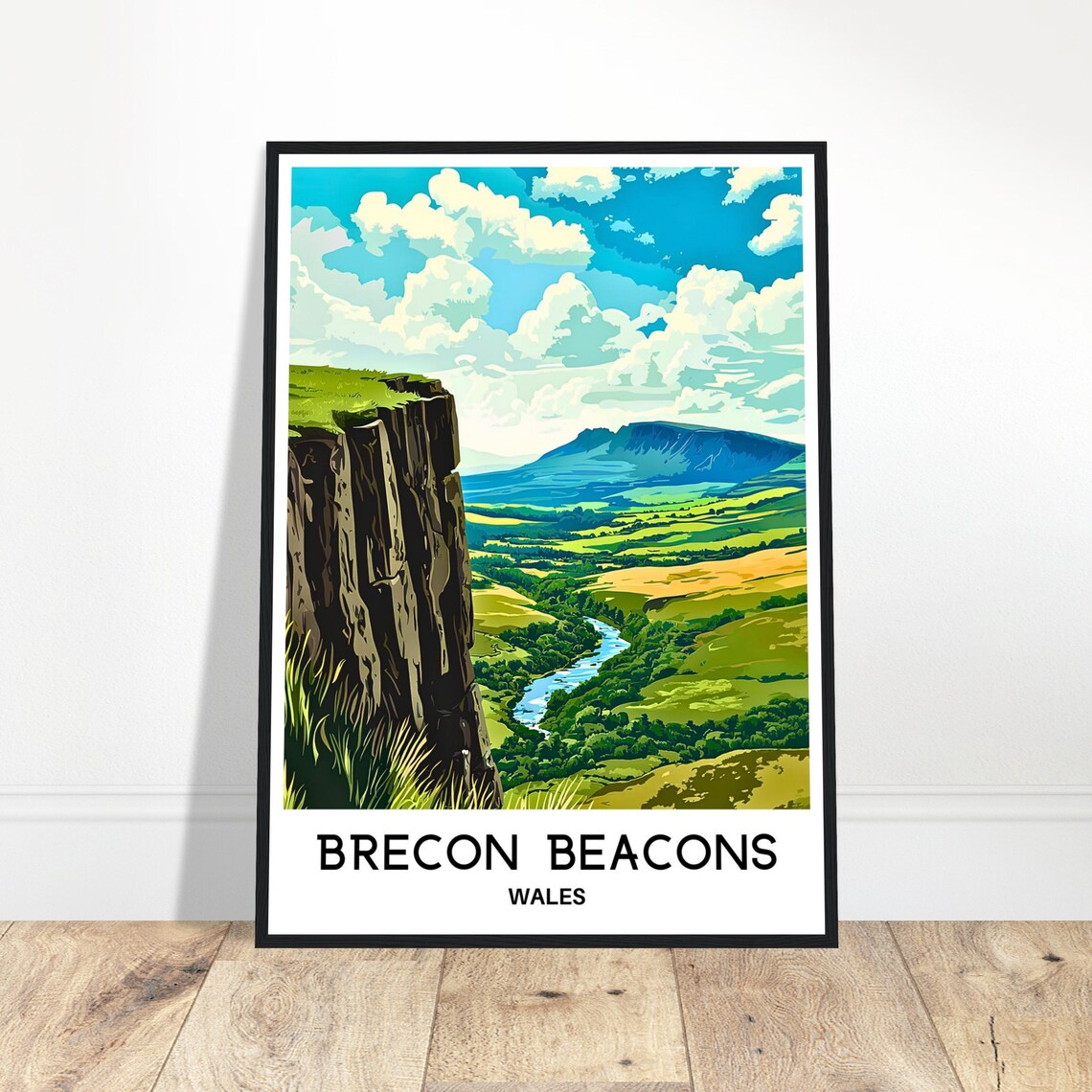 Brecon Beacons Travel Print Poster Welsh Art Wales Lover Gift Wall Hanging Mountain Illustration