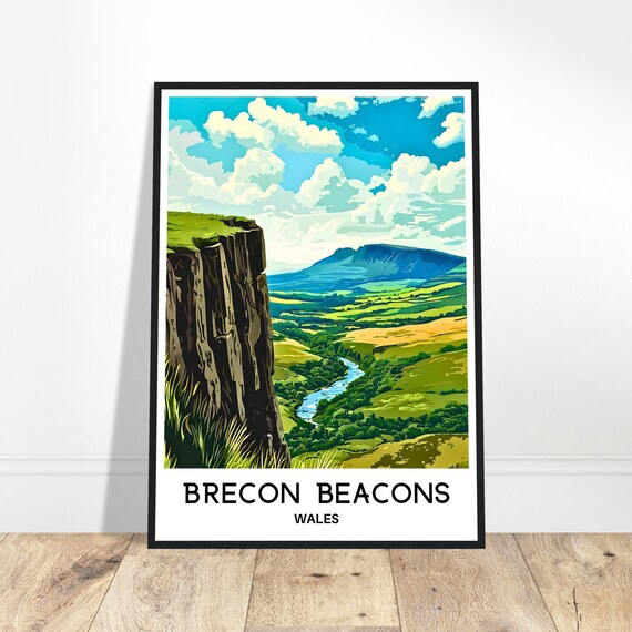 Brecon Beacons Travel Print Poster Welsh Art Wales Lover Gift Wall Hanging Mountain Illustration