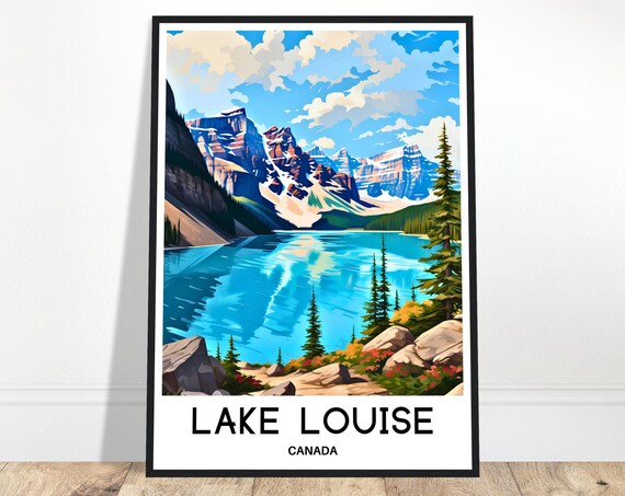 Lake Louise Travel Print Poster Canadian Art Canada Lover Gift Wall Hanging Home Office Decor Illustration