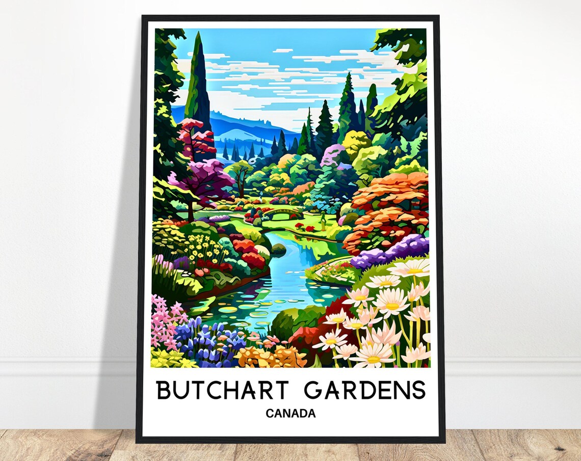 Butchart Gardens Canada Vibrant Flower Beds Beside Pond View Poster