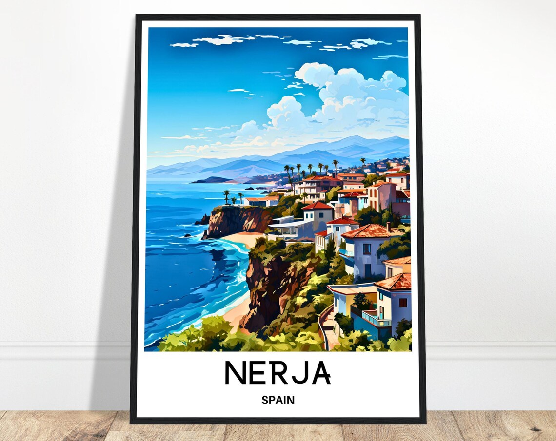 Nerja Spain Costa del Sol Cliffside Village Beach View Poster