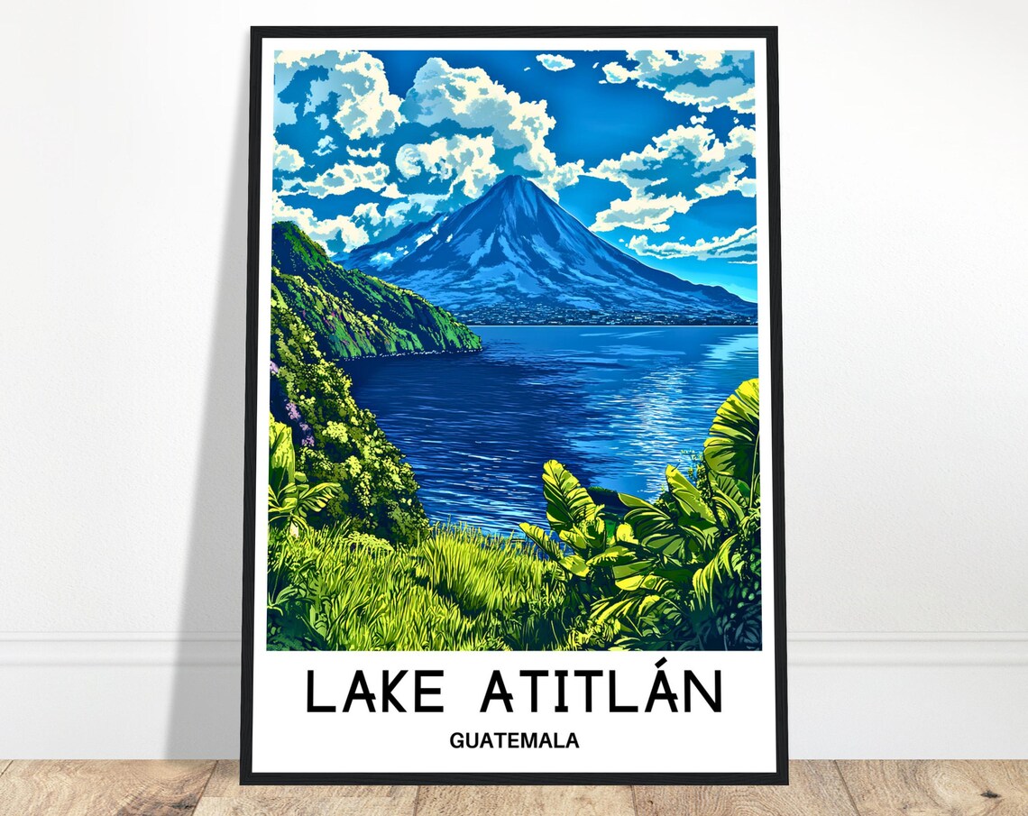 Lake Atitlan Volcano Across Deep Blue Water Guatemala Poster