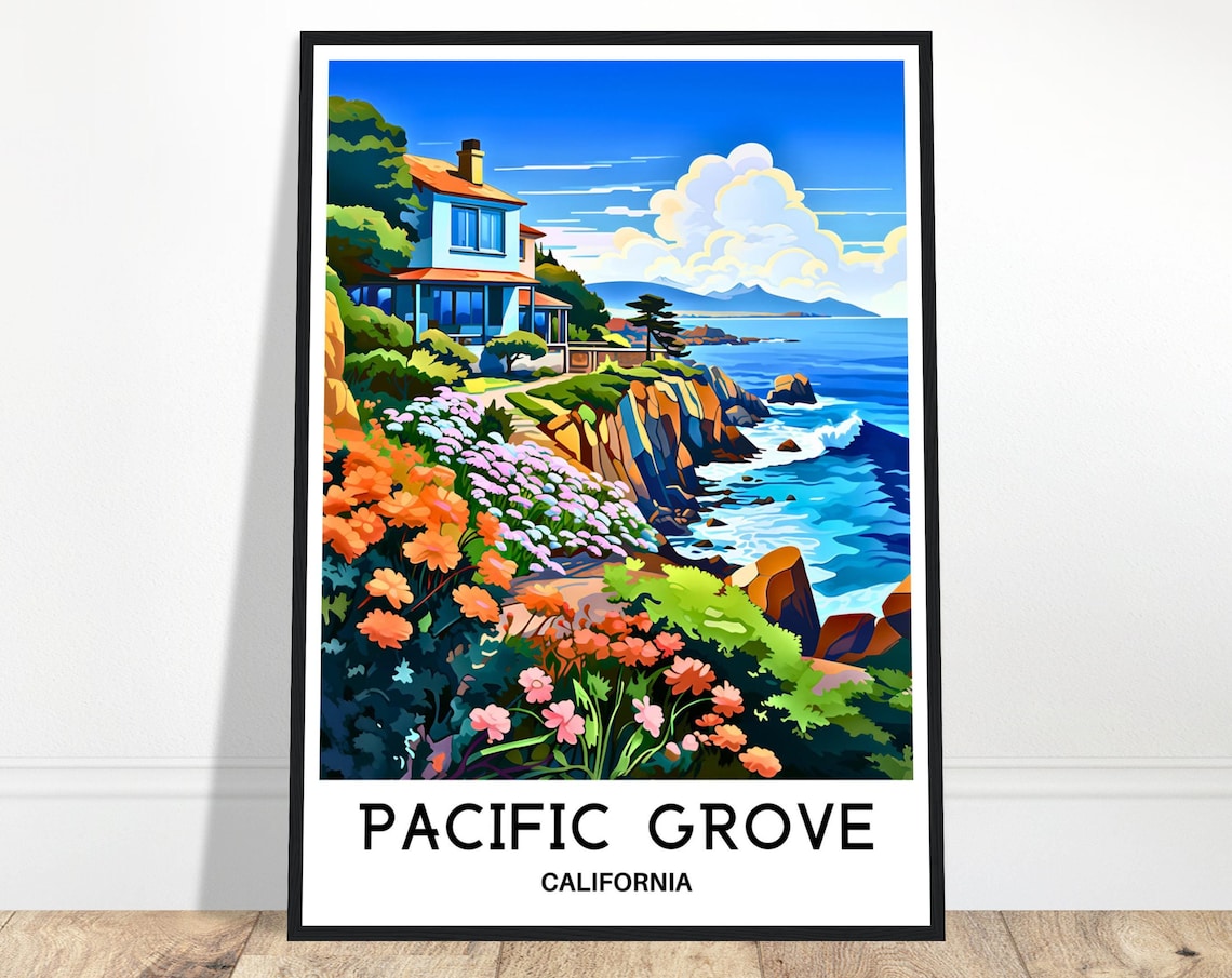 Pacific Grove California Cliff House Coast Flowers Travel Poster