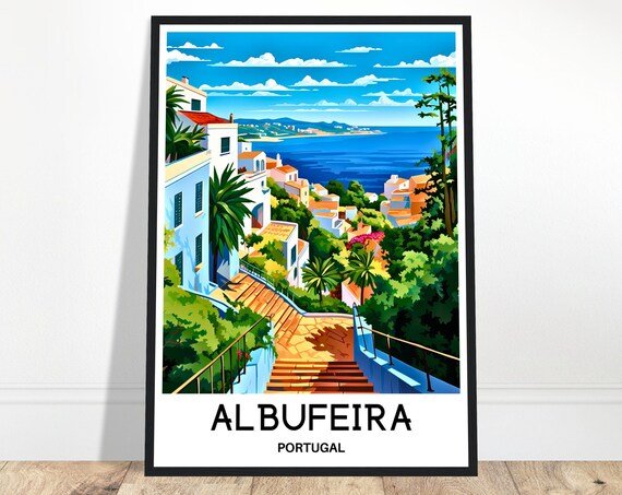 Albufeira Travel Print Poster Portuguese Art Portugal Lover Gift Wall Hanging Home Office Decor Illustration