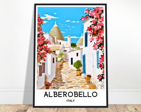 Alberobello Travel Print Poster Italian Art Italy Lover Gift Wall Hanging Home Office Decor Illustration