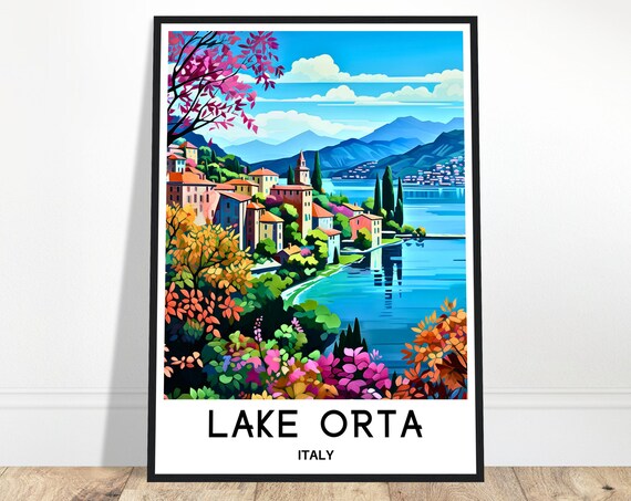 Lake Orta Travel Print Poster Italian Art Italy Lover Gift Wall Hanging Home Office Decor Illustration
