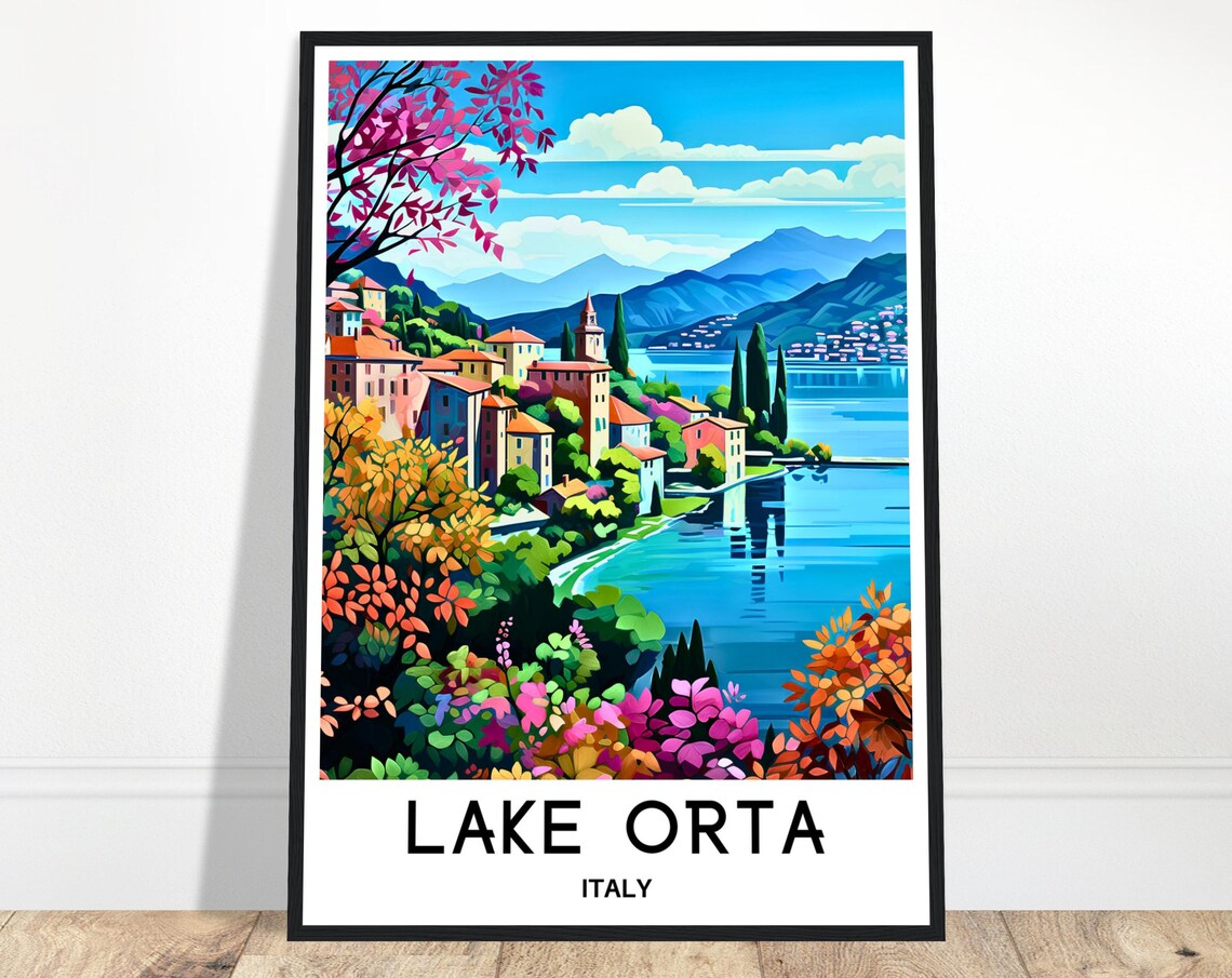 Lake Orta Village Nestled Among Colorful Trees in Italy Poster