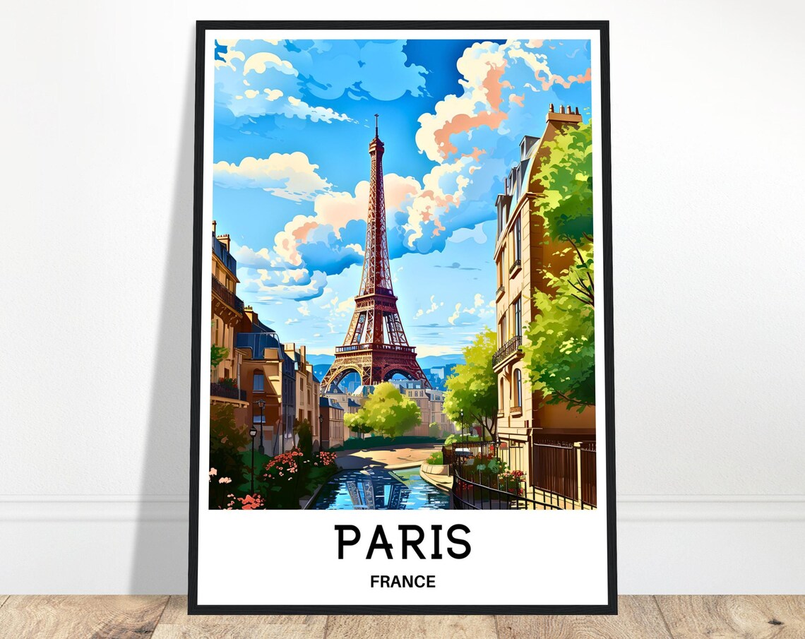 Paris Eiffel Tower Sunny Street Scene French Travel City Poster