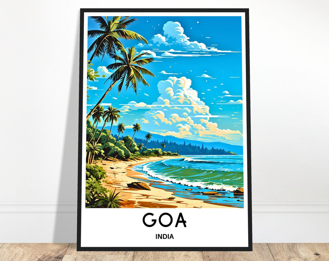 Goa India Tropical Beach With Palm Trees and Surf Travel Poster