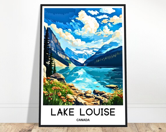 Lake Louise Travel Print Poster Canadian Art Canada Lover Gift Wall Hanging Home Office Decor Illustration