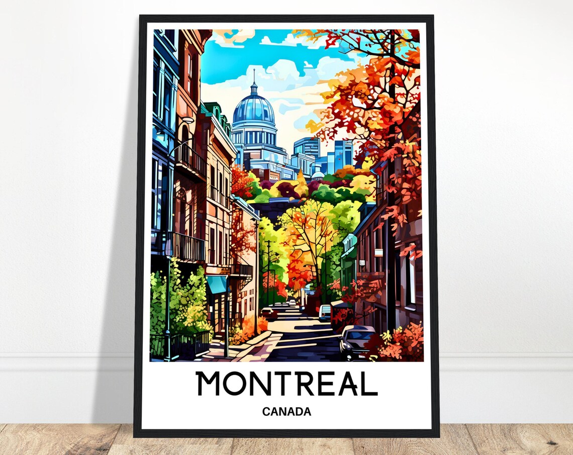Montreal Old Street Autumn Colors Canada City Scene Retro Style Poster