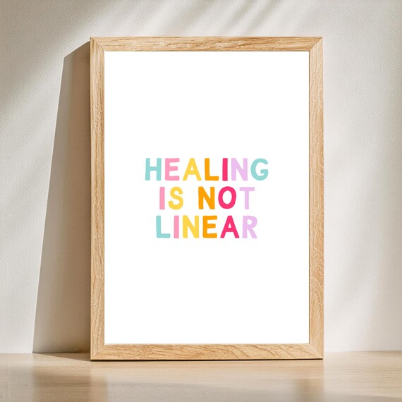 Healing Is Not Linear Colorful Block Letter Mental Health Poster