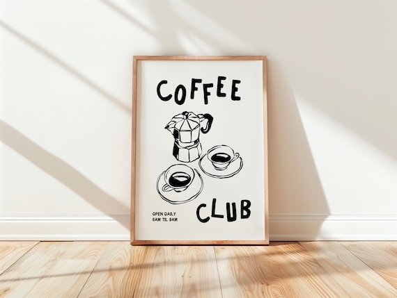 Coffee Club Moka Pot Morning Espresso Kitchen Illustration Poster