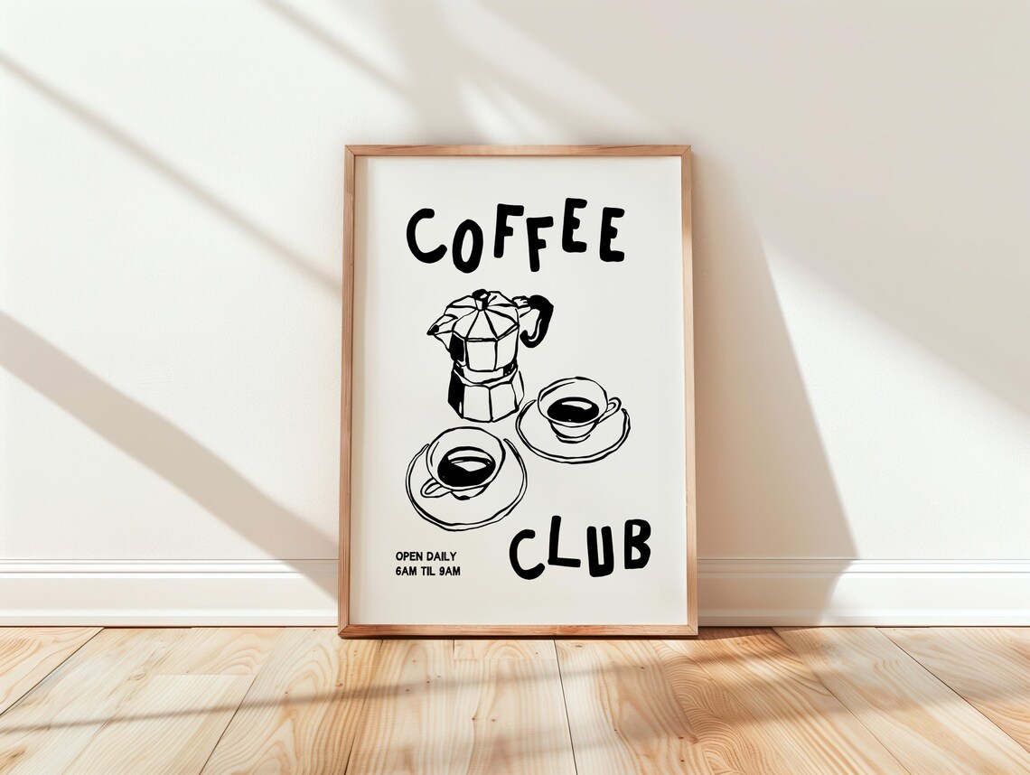 Coffee Club Moka Pot Morning Espresso Kitchen Illustration Poster