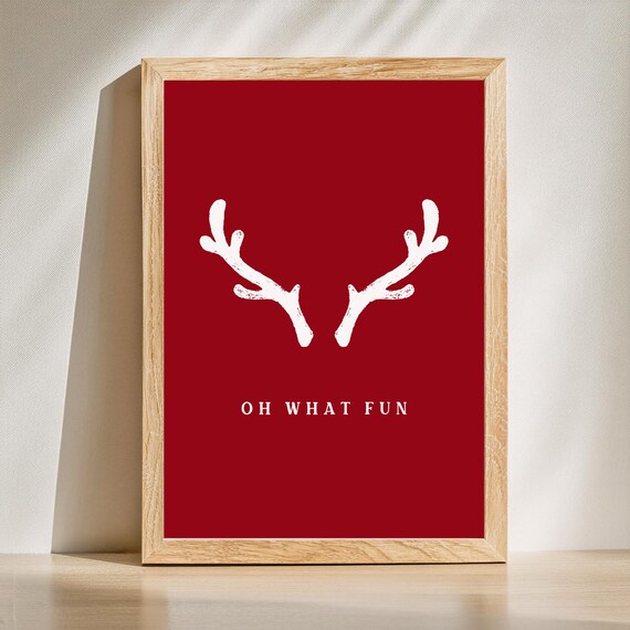 Oh What Fun Reindeer Antlers Red Christmas Holiday Quote Poster