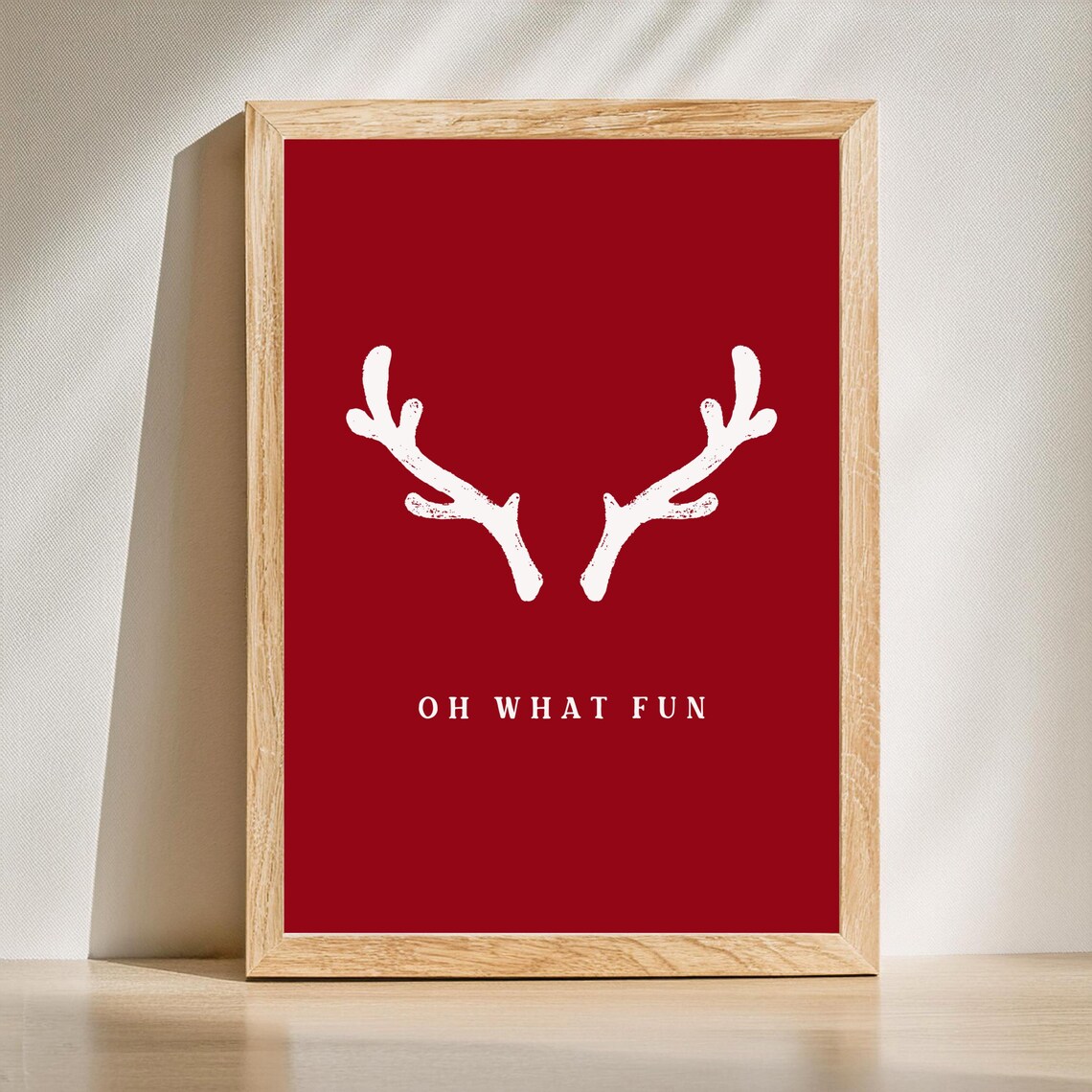 Oh What Fun Reindeer Antlers Red Christmas Holiday Quote Poster