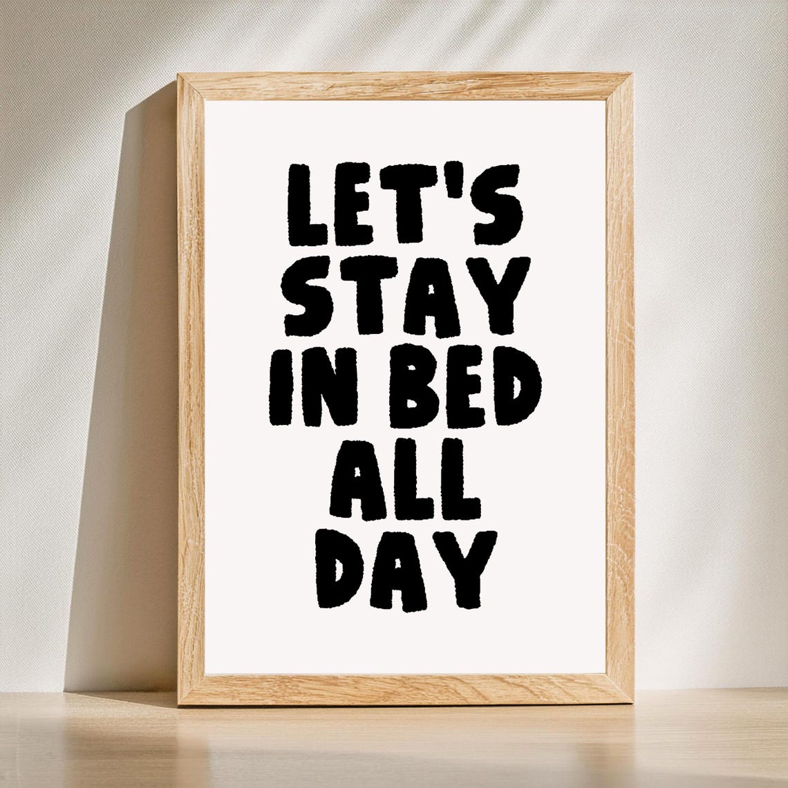 Let's Stay In Bed All Day Funny Bedroom Poster Bold Typography Decor