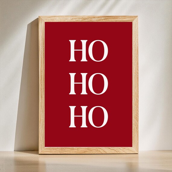 Ho Ho Ho Red Bold Typography Modern Christmas Holiday Wall Print