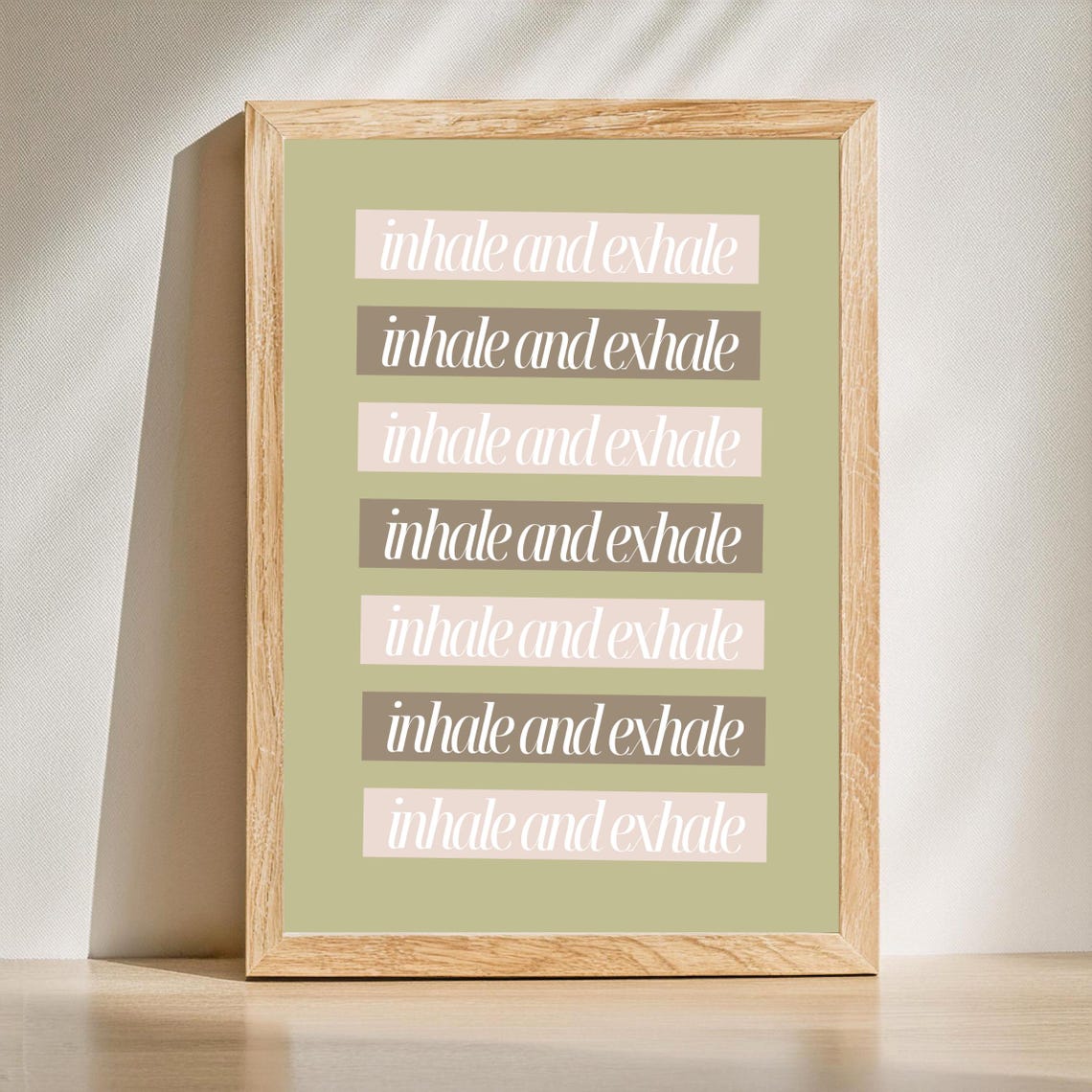Inhale and Exhale Sage Green Mindfulness Typography Quote Poster