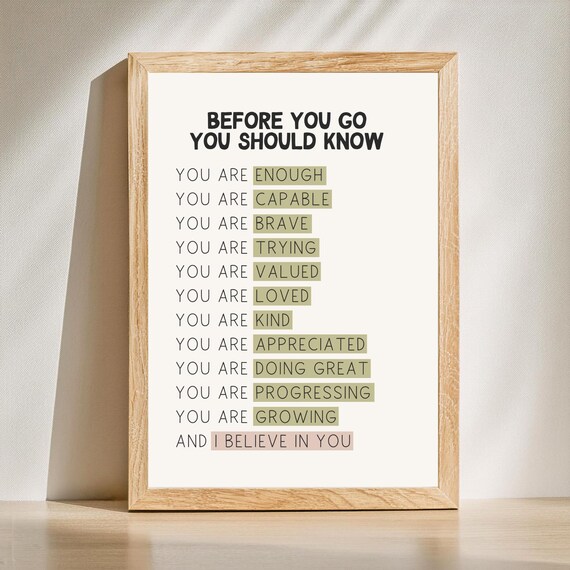 Before You Go You Should Know Positive Affirmation List Poster