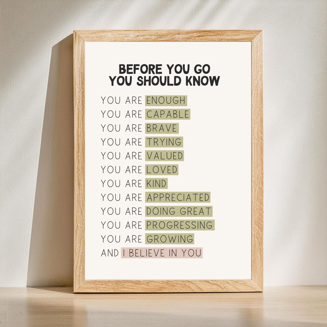 Before You Go You Should Know Positive Affirmation List Poster