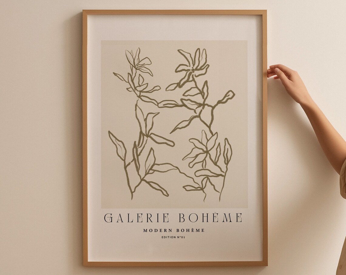Galerie Boheme Olive Green Floral Stems Neutral Gallery Poster