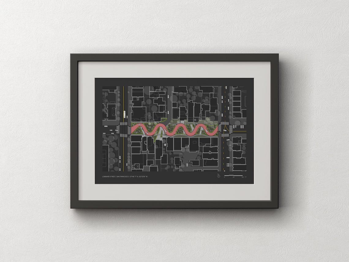 Lombard Street San Francisco Famous Aerial Map Crooked Road Poster - Image 2