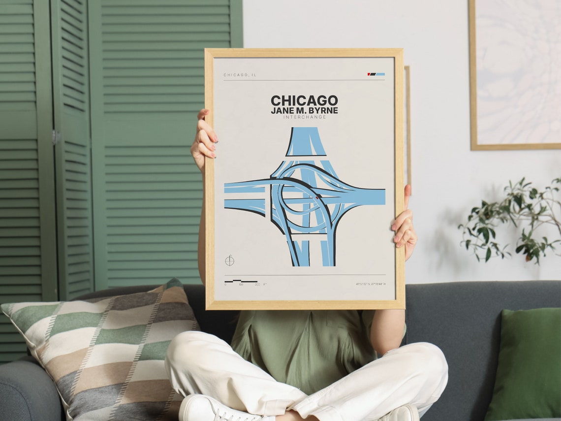 Chicago Jane M Byrne Interchange Blueprint Urban Map Illinois Poster - Image 2
