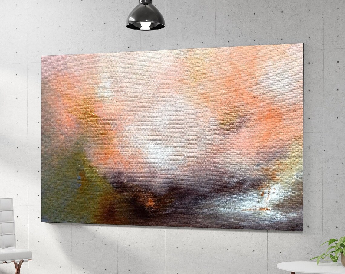Peach Orange Mist Dreamy Abstract Painting Warm Modern Wall Poster
