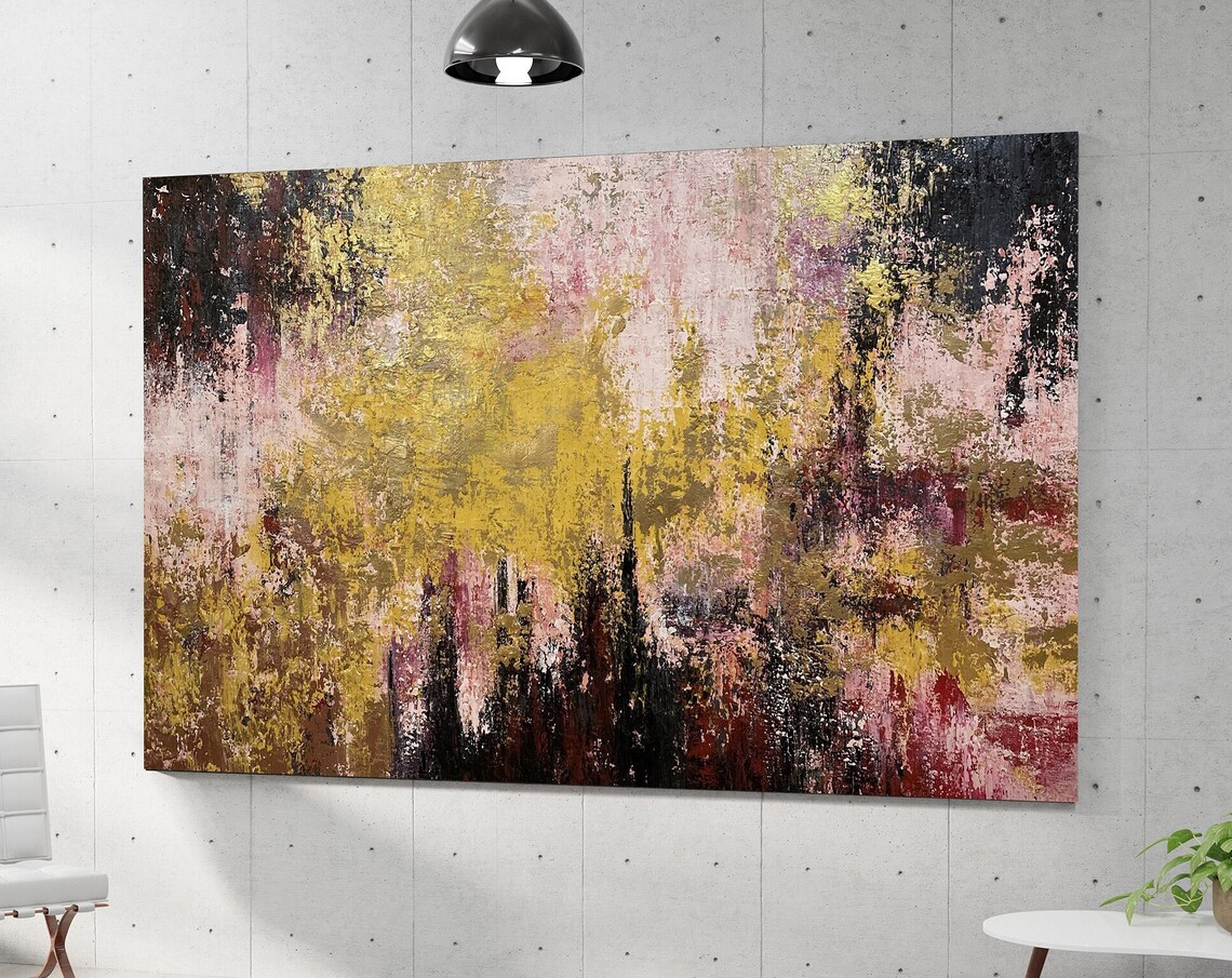 Gold Abstract Painting, Palette Knife Art Print