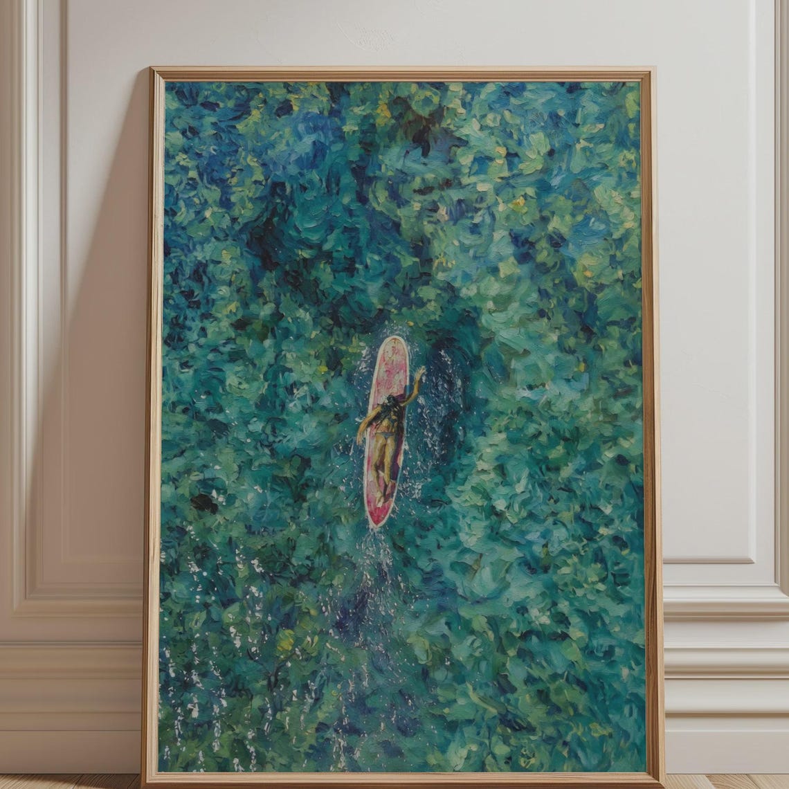 Abstract Green Kayak Water Poster Teal Nature Wall Art Print Modern Minimalist Lake