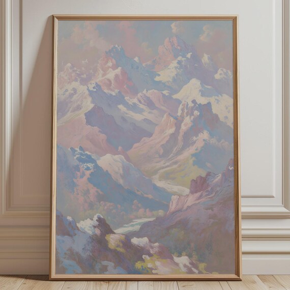 Dreamy Alpine Peaks Vintage Nature Art Print
