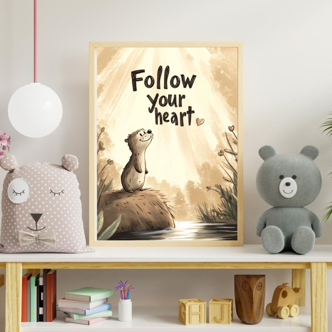Otter Follow Your Heart Poster Cute River Otter Nursery Inspiration Art - Image 2