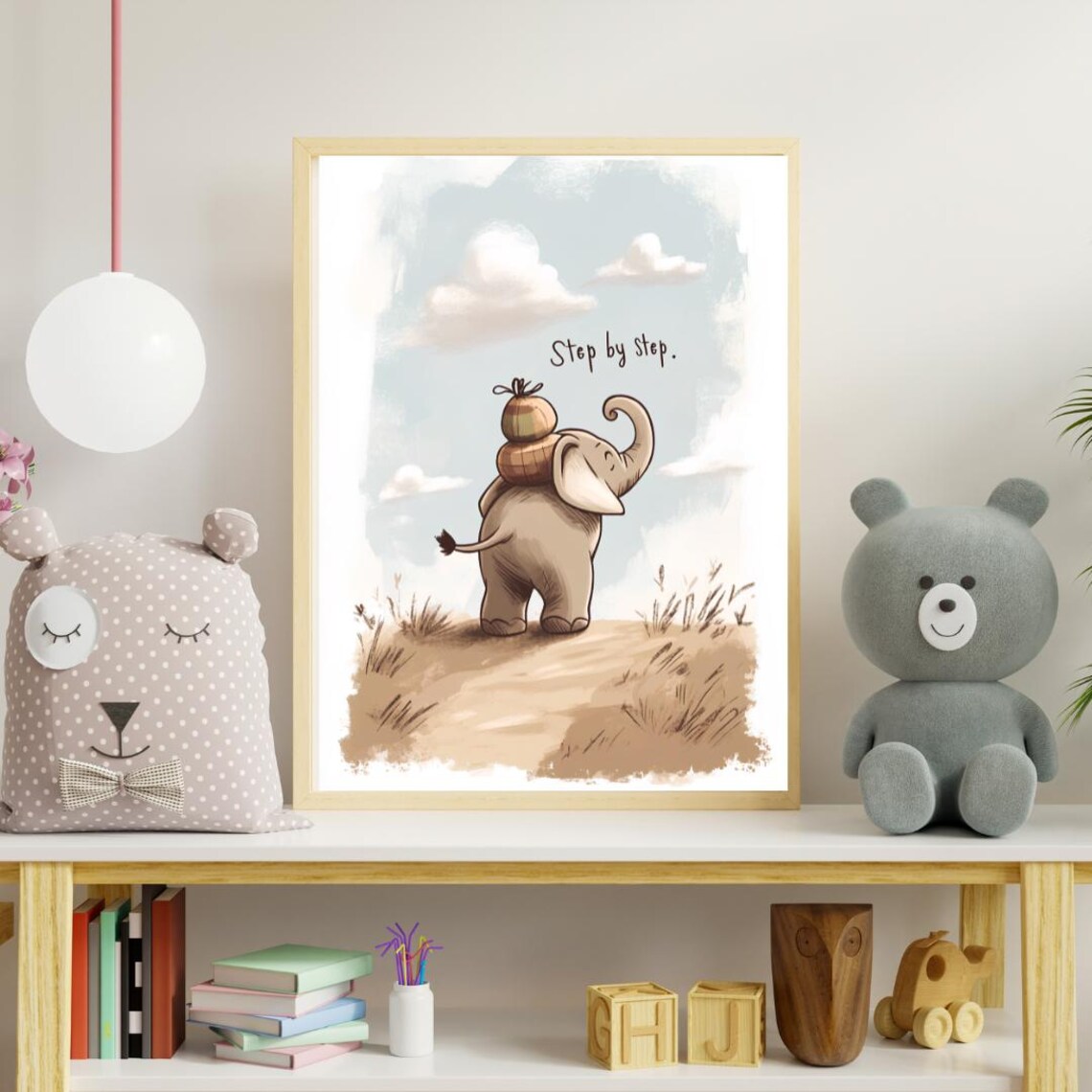 Elephant Step by Step Motivational Poster Cute Baby Elephant Travel Art - Image 2