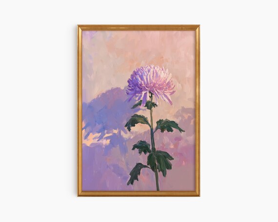 Purple Chrysanthemum Oil Painting Single Bloom Flower Poster