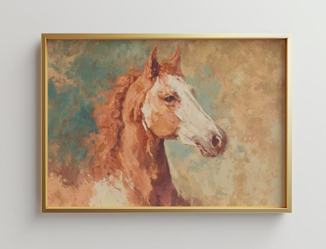 Chestnut Horse Head Impressionist Equine Oil Painting Portrait Poster